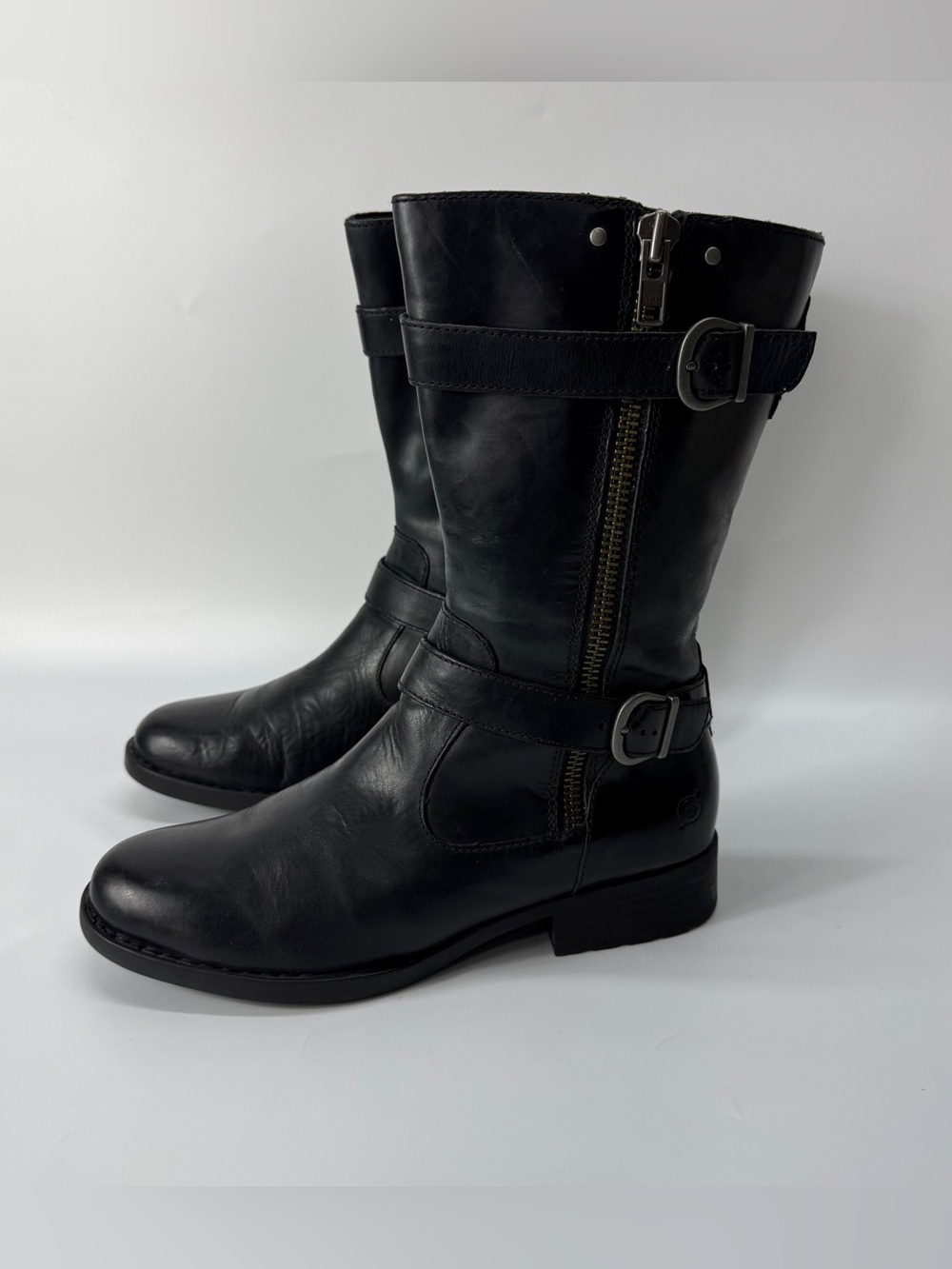 Born Erie Black Leather Moto Boots Womens Size 10 Mid Calf Whimsigoth Goth Biker